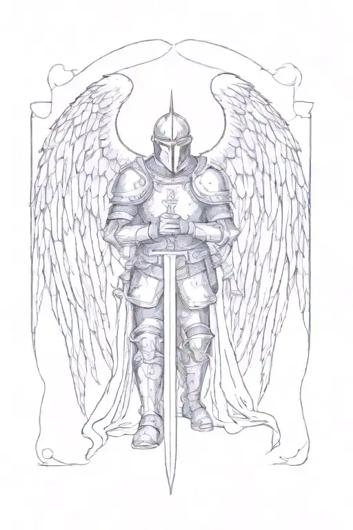 a knight with an angel on his back tattoo design idea
