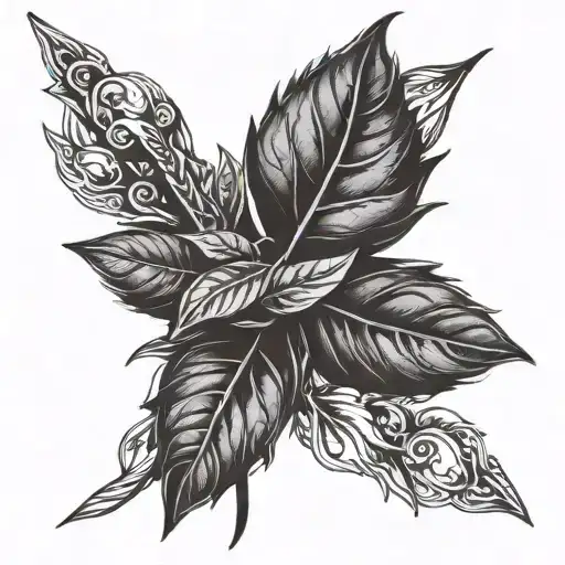 sword Seven bay leaf tattoo design idea