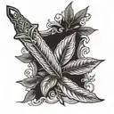 sword Seven bay leaf tattoo design idea
