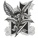sword Seven bay leaf tattoo design idea