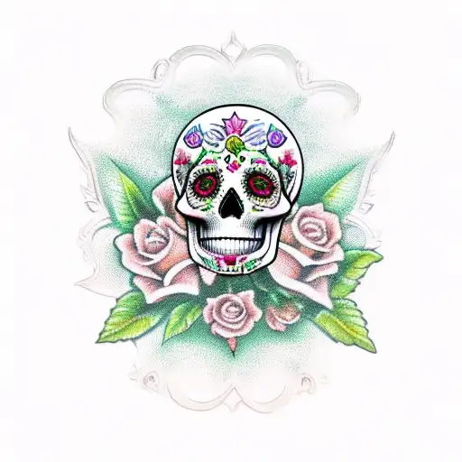 pinup sugar skull pot leaf motif tattoo design idea