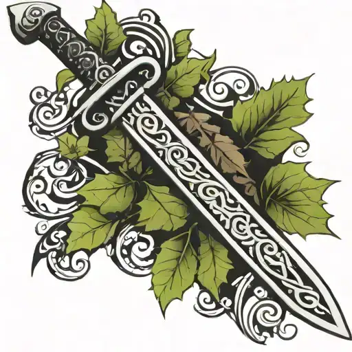 sword and scabbard crossed with ivy wrapped around it tattoo design idea