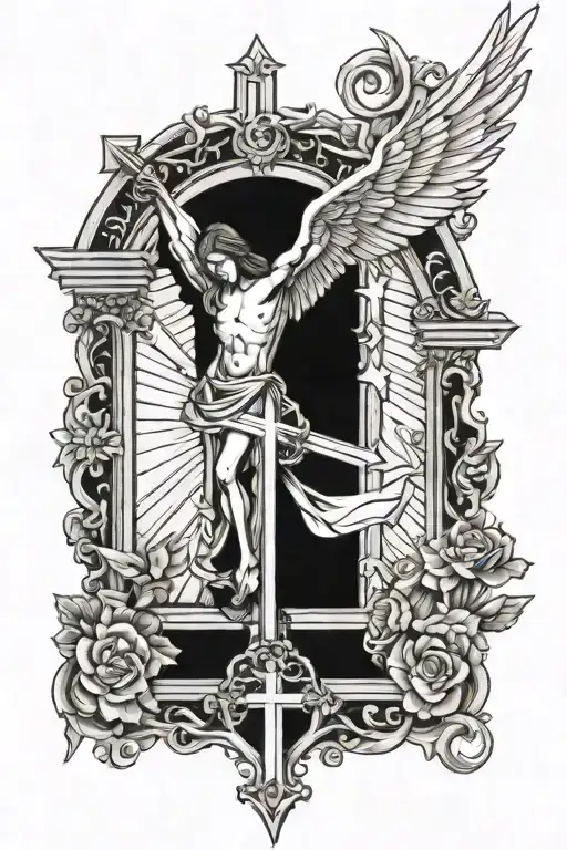 Cross with Arch Angel Michael tattoo design idea