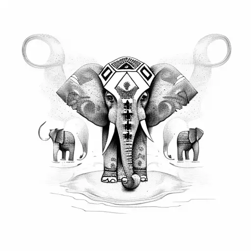 elephant with cat and dog tattoo design idea
