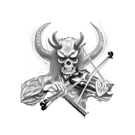 demon playing fiddle tattoo design idea