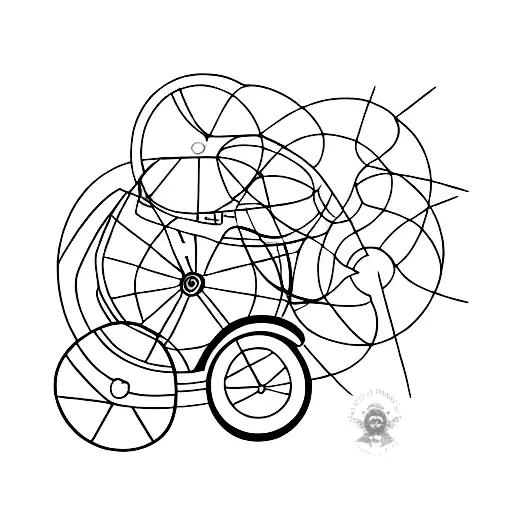 A minimalist tattoo of a bicycle silhouette with a magnifying glass as the front wheel, representing the client's dual interests in cycling and intelligence work. tattoo design idea