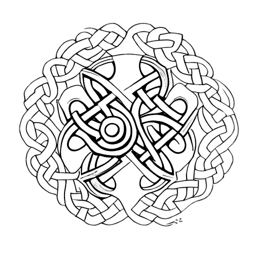 Incorporate a Harley Davidson logo into a traditional Irish Celtic clover tattoo design idea