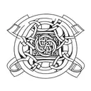 Incorporate a Harley Davidson logo into a traditional Irish Celtic clover tattoo design idea