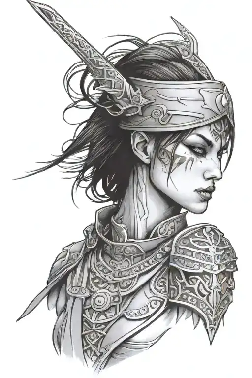 female warrior with no eyes tattoo design idea