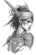 female warrior with no eyes tattoo design idea