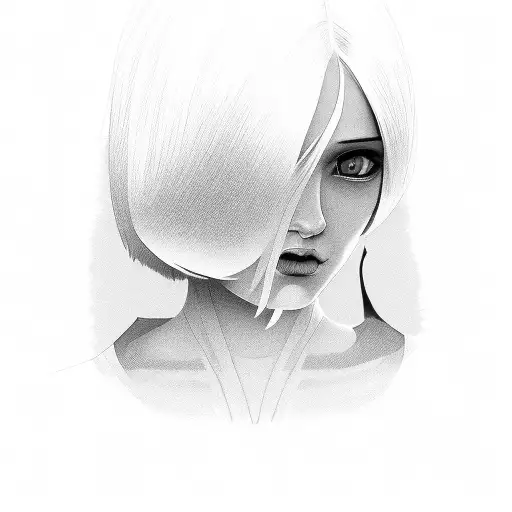 girl with bob cut and a mole above the lip tattoo design idea