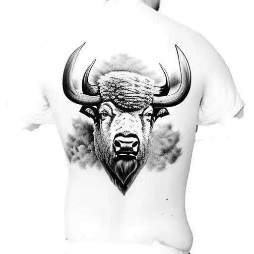 A majestic buffalo surrounded by a forest of dead trees tattoo design idea