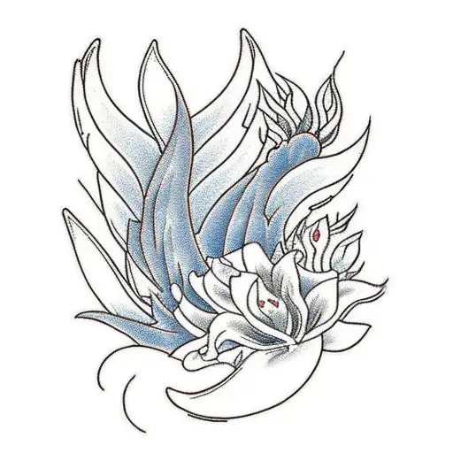 Phoenix with lilies as the wispy long tail tattoo design idea