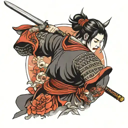 Girl samurai warrior tattoo design idea