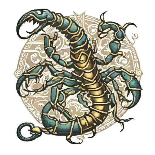 scorpion tribal con fondo tipo bosque  tattoo design idea