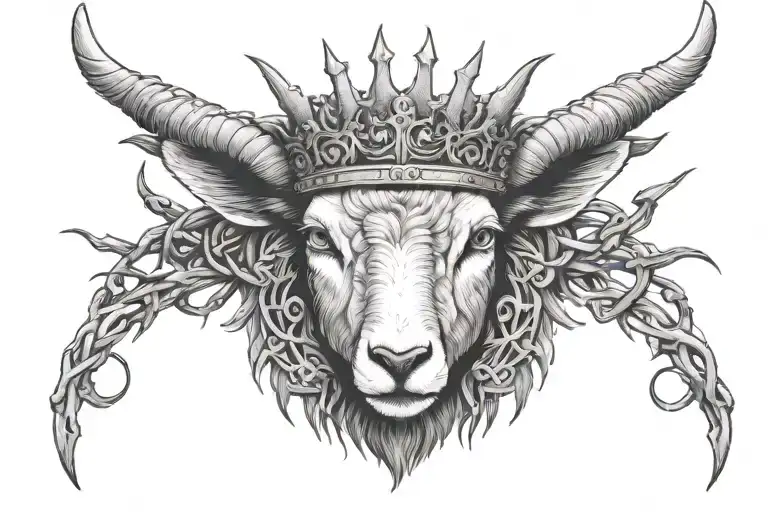 lamb without horns wearing crown of thorns facing forward tattoo design idea