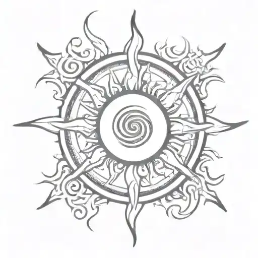 A sun with a spiral in its center that represents regrowth after death, not a represesentation of death  fine line  tattoo design idea