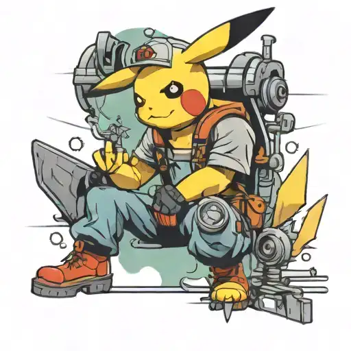 pikachu construction worker tattoo design idea