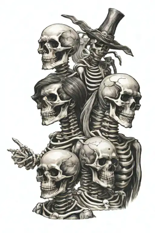 skeleton family posing tattoo design idea