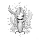 mermaid, message in a bottle, beach, tropical flowers  tattoo design idea