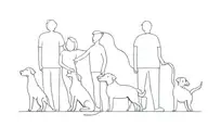 abstract mum, dad, son, son, daughter and 2 dogs tattoo design idea