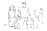 abstract mum, dad, son, son, daughter and 2 dogs tattoo design idea