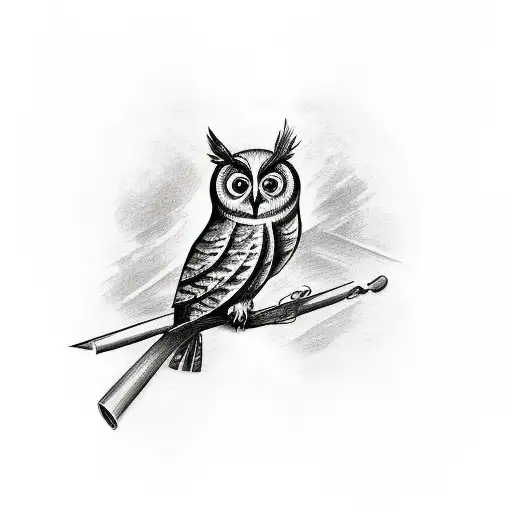 A sketch-style tattoo of a carpenter's saw transformed into a rolling pin, with an owl perched on top tattoo design idea