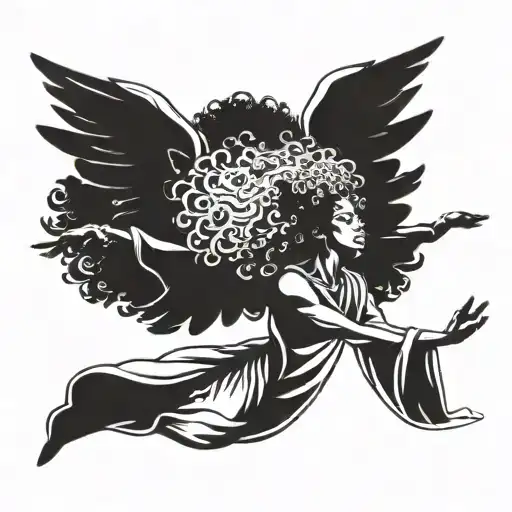 afro angel flying tattoo design idea