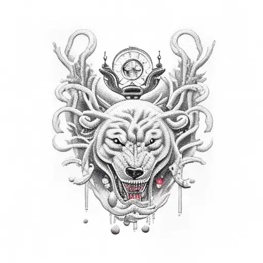 Gehirn mit Regenwolken aus denen es regnet. darunter eine Trauerweide die verwurzelt ist mit dem Organ Herz.  tattoo design idea