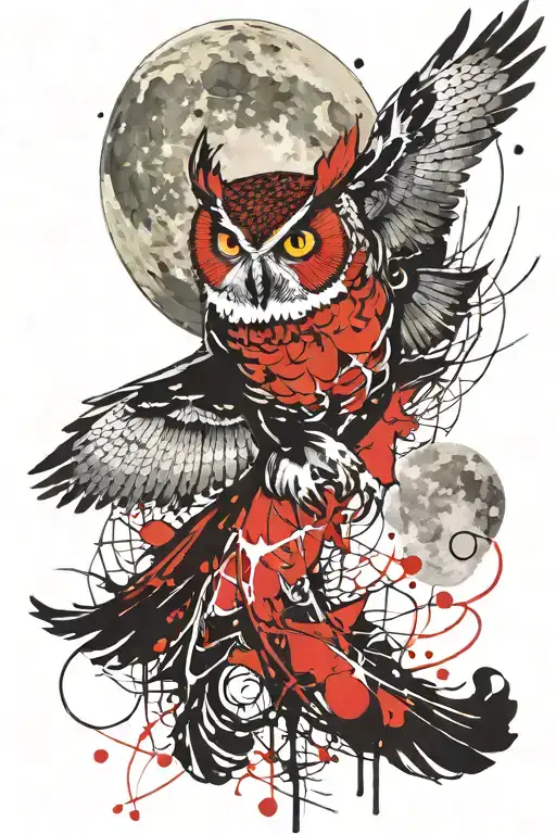 owl flying and moon rising tattoo design idea