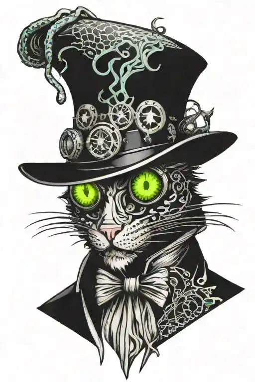 cat cthulu tentacles plague doctor tattoo design idea