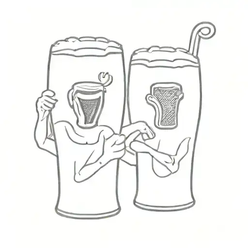 A caricature pint glass of Guinness and a caricature pint glass of Smithwicks with their arms around each other tattoo design idea