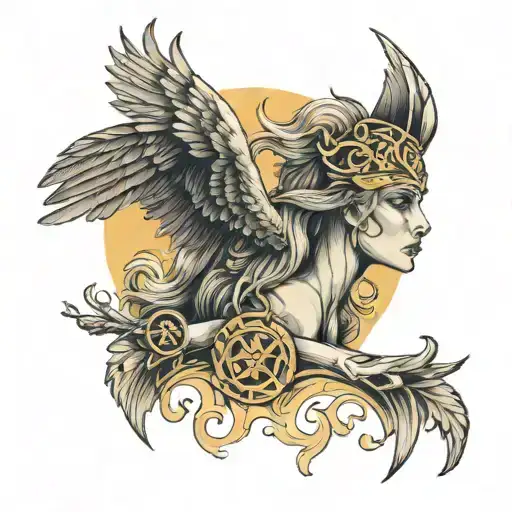 Tattoo Nordic mystic  Valkyries arm realistisch tattoo design idea