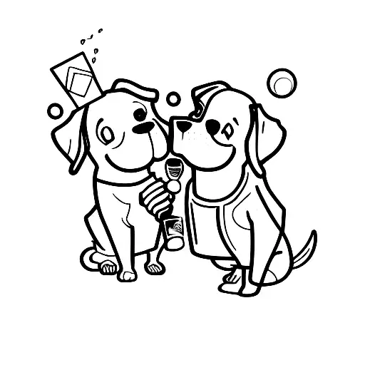 2 dogs facing eachother, one holding a beer and the other a wine glass tattoo design idea