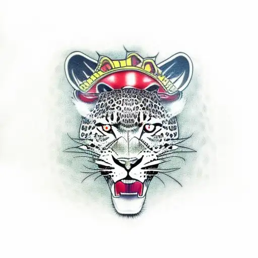 leopard head with mouth open and tongue out tattoo design idea