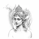 Aphrodite holding a mirror reflecting her beauty tattoo design idea