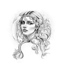 Aphrodite holding a mirror reflecting her beauty tattoo design idea