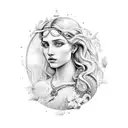 Aphrodite holding a mirror reflecting her beauty tattoo design idea