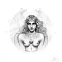 Aphrodite holding a mirror reflecting her beauty tattoo design idea