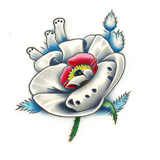 poppy flower with birthdate 08/03/2023 tattoo design idea