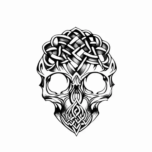 Celtic Knot Oak Tree Rose Skull tattoo design idea