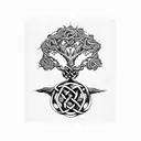 Celtic Knot Oak Tree Rose Skull tattoo design idea