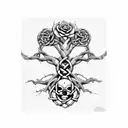 Celtic Knot Oak Tree Rose Skull tattoo design idea