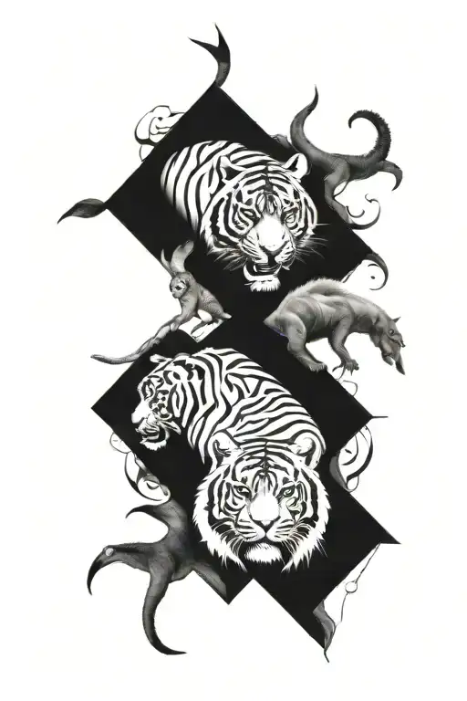 tiger, rhino and monkey tattoo design idea