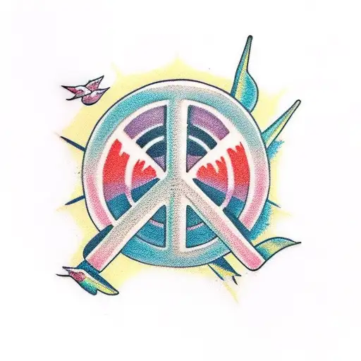 peace simbol with birds srround tattoo design idea