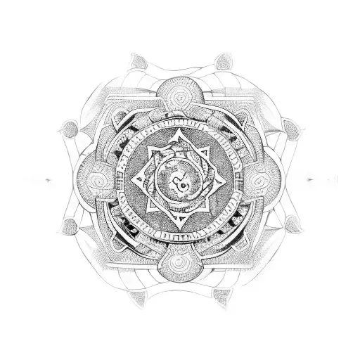 A mandala with soccer symbols intertwined tattoo design idea