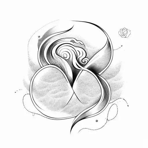 Delicate and fine lines depicting two waves crashing together to create a heart shape tattoo design idea
