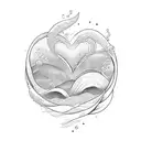 Delicate and fine lines depicting two waves crashing together to create a heart shape tattoo design idea
