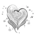 Two waves breaking with foam forming a heart for two people to share the same tattoo tattoo design idea