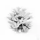 A radio tower surrounded by blooming cherry blossom trees tattoo design idea